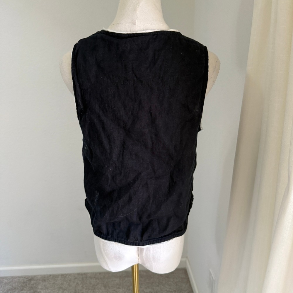 Tahari Black 100% Linen Button Front Vest Top Medium Minimal Elegant Old Money - Picture 6 of 9